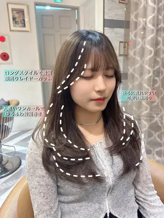 ロング カラー ヘアアレンジ ❤︎韓国レイヤー/透 明感カラー/目黒のヘアスタイル