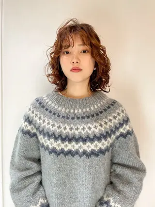 ミディアム カラー パーマ 💖ボブ/髪質改善 顔周りレイヤー/ユイのヘアスタイル