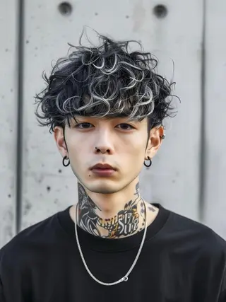 カラー パーマ メンズ メンズハイトーン メンズバレイヤージュのヘアスタイル