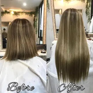 ロング カラー チビ編み込みエクステ シールエクステのヘアスタイル