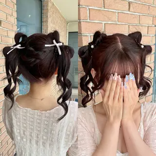 ロング ヘアアレンジ ピンクカラー🩷 ヘアセットＮＯ.1のヘアスタイル