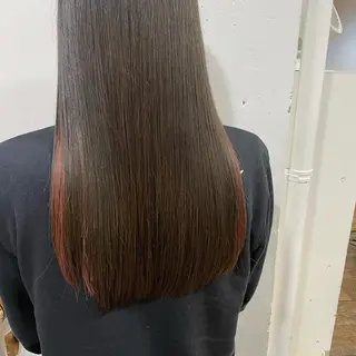 ロング カラー ブリーチなしで透け感 暖色カラーボブaoiのヘアスタイル