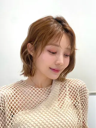 ミディアム カラー パーマ ヘアアレンジ 小野寺瑞希 /最小顔カットのヘアスタイル