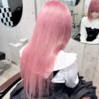 ロング カラー パーマ ヘアアレンジ メンズ キッズ ハイトーン/ピンク 💗モモ໒꒱のヘアスタイル