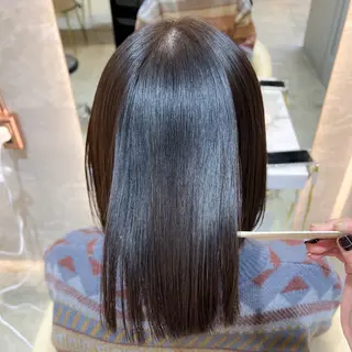 ミディアム カラー ボブ/巻ける縮毛矯正 /韓国レイヤーはなのヘアスタイル