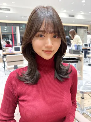 セミロング カラー 顔周り/くびれヘア 韓国ヘア💕風間るなのヘアスタイル