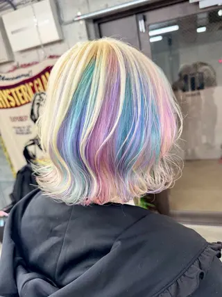 ロング カラー パーマ ヘアアレンジ メンズ キッズ ハイトーン/ピンク 💗モモ໒꒱のヘアスタイル