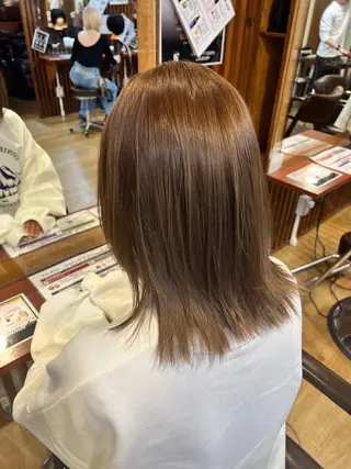 ミディアム カラー ルーツ/ デザイン/ ハイトーン/おこのぎのヘアスタイル