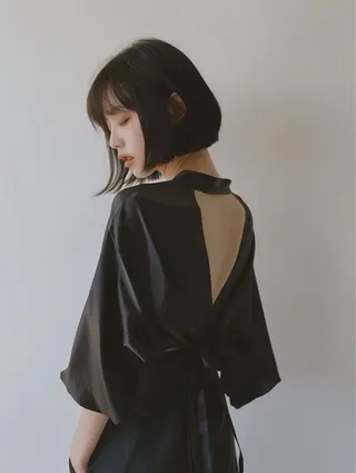 ミディアム カラー 梨ア/ボブショート/ ブリーチ無し艶カラーのヘアスタイル
