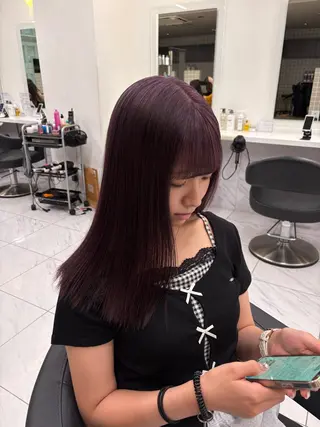 セミロング カラー ベージュ／ピンク【く すみカラー】レイヤーのヘアスタイル