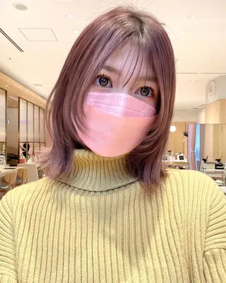 ミディアム カラー パーマ ヘアアレンジ 小野寺瑞希 /最小顔カットのヘアスタイル