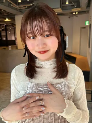 ミディアム 🌷モア 🌷暖色カラー・ボブのヘアスタイル