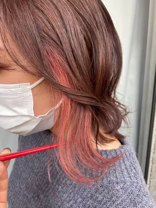 ミディアム 顔まわり🎀ピンク 💖ゆうなのヘアスタイル