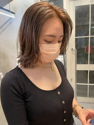 セミロング カラー ヘアアレンジ 小顔レイヤー×コンパ クトボブ/林隆平のヘアスタイル