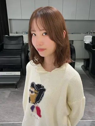 ミディアム カラー パーマ 💚色落ちまで可愛い 髪質改善カラーゆうまのヘアスタイル