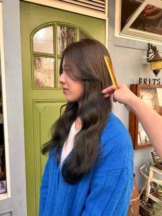 ロング カラー 清水千優/パーマ/透 明感カラー/メンズのヘアスタイル