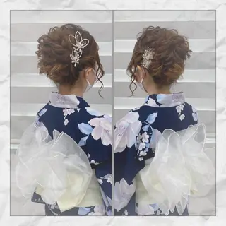 セミロング ヘアアレンジ ヘアセット/着付け 𓇼 松本 夏美𓇼のヘアスタイル