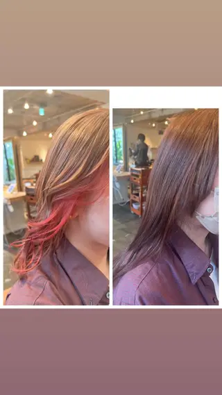 セミロング カラー ハイライト/インナー /ブリーチ/レイヤーのヘアスタイル