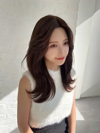 セミロング カラー 韓国ヘア♡ 顔まわりカットayaのヘアスタイル