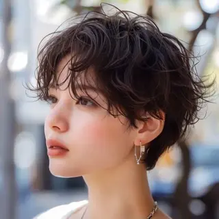 ショート パーマ 艶カラー 仲間純子🦄のヘアスタイル