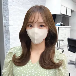 ミディアム カラー 韓国ヘア♡ 顔まわりカットayaのヘアスタイル