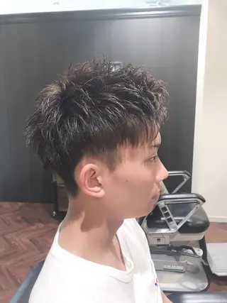 ショート カラー パーマ メンズ アザマ　ヤスカツ _rosso 川口のヘアスタイル