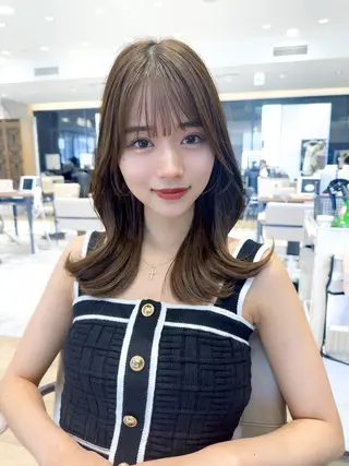 セミロング カラー 顔周り/くびれヘア 韓国ヘア💕風間るなのヘアスタイル