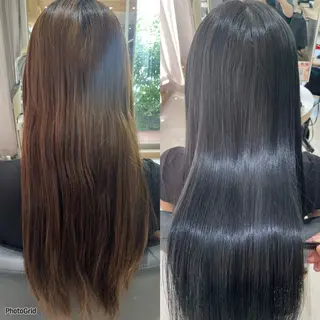 ロング ハッシュカット🖤 レイヤー/透けカラーのヘアスタイル