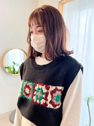 ミディアム カラー ミディアムパーマ /癖毛パーマのヘアスタイル