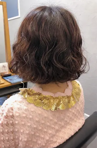 ミディアム カラー パーマ 長井 美佳のヘアスタイル