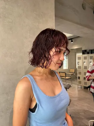 ミディアム カラー ayano🍒パーマ 暖色カラーのヘアスタイル
