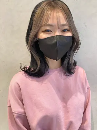 ミディアム カラー nono/パーマ /顔まわりカット🐈のヘアスタイル