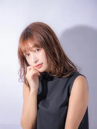 ミディアム カラー パーマ 前髪/ハイライト得意 安西駿一 【銀座】のヘアスタイル