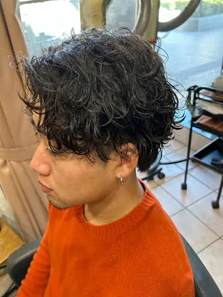 ミディアム パーマ メンズ 大阪/梅田/シャドウ パーマ/ノボリユウタのヘアスタイル