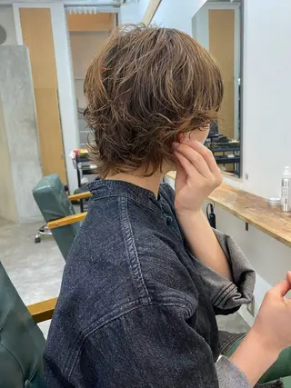 ショート カラー パーマ 森貴裕/ベージュ/ パーマ/オリーブのヘアスタイル