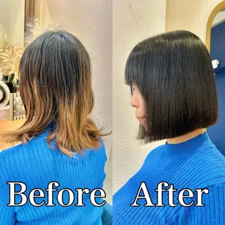 ミディアム カラー 髪質改善【縮毛矯正】 美髪ボブを量産する人のヘアスタイル