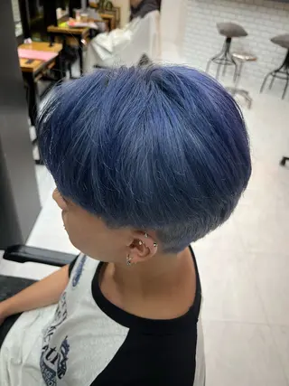 パーマ メンズ ダブルカラー寒色系 ボリューム改善ハヤトのヘアスタイル