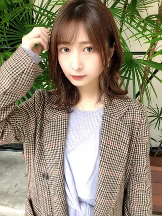 ミディアム カラー ヘアアレンジ 顔周りカット/髪質改 善/新宿/畑中稔里のヘアスタイル