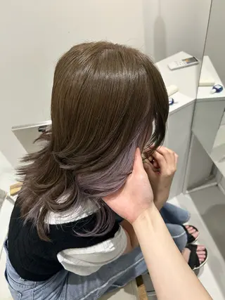 ミディアム カラー ハイトーン/艶髪/ 暗髪/韓国/sanaのヘアスタイル
