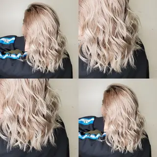 ミディアム ツヤ髪✨縮毛矯正 ハイトーンカラーのヘアスタイル