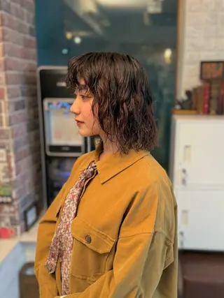 ミディアム パーマ ウルフレイヤー エクステ/kokiのヘアスタイル