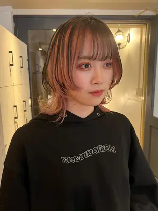 ミディアム カラー パーマ ヘアアレンジ メンズ キッズ ネイル マツエク・マツパ SALOWIN梅田茶屋町店所属・ウルフレイヤーカット /チヒロのヘアスタイル