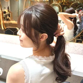 ミディアム カラー パーマ ヘアアレンジ メンズ キッズ 新宿/小顔レイヤー/ 顔まわり/西慶太朗のヘアスタイル