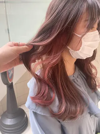 ミディアム カラー ケアブリーチ/ エクステ/レイヤーのヘアスタイル