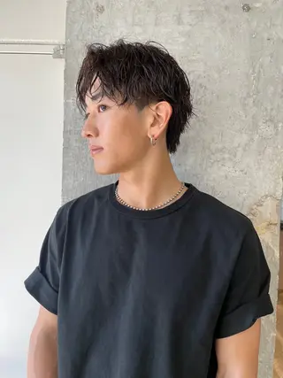 ショート パーマ メンズ 愛加メンズパーマ・ ボブ・ピンクカラーのヘアスタイル