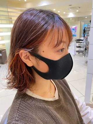 ミディアム カラー 細めハイライト🩶 ボブ/レイヤーカットのヘアスタイル