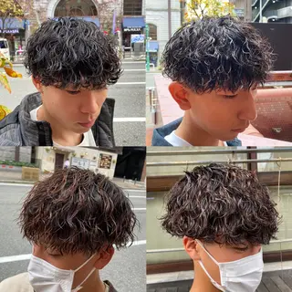 ショート パーマ メンズ 三ノ宮フェザーパーマ 蕃本 啓利のヘアスタイル