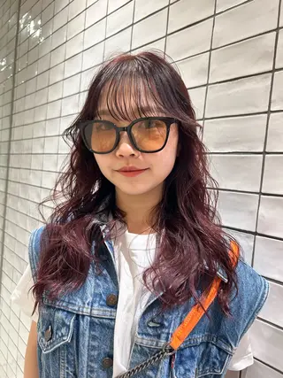 ロング カラー ヘアアレンジ ayano🍒パーマ 暖色カラーのヘアスタイル