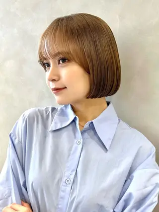 ショート カラー 結べるくびれボブ/透 明感カラーtaigaのヘアスタイル