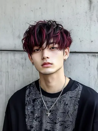 ミディアム パーマ メンズ メンズハイトーン メンズバレイヤージュのヘアスタイル